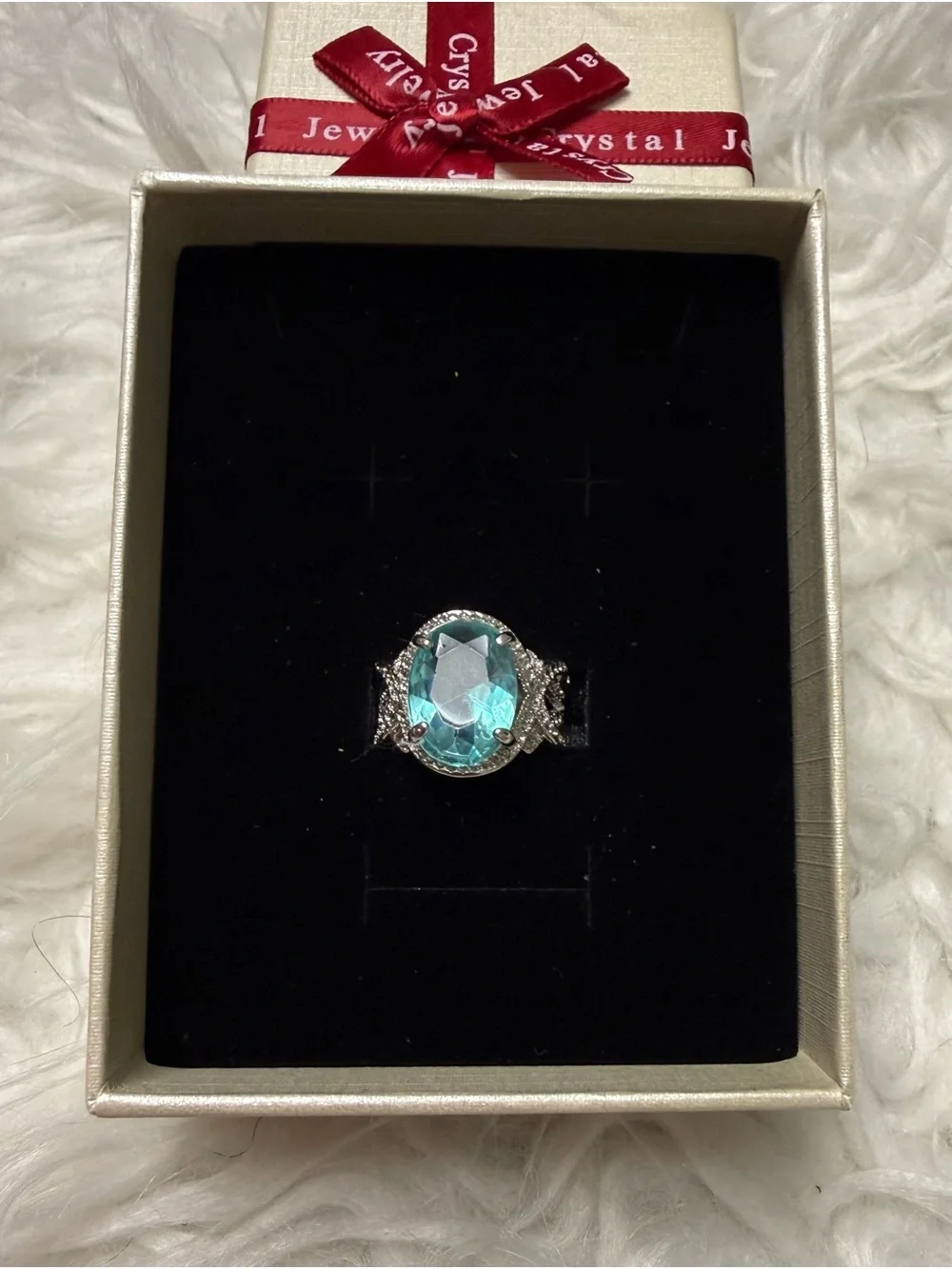 Silver Halo Ring with Teal Gemstone - Women Jewelry